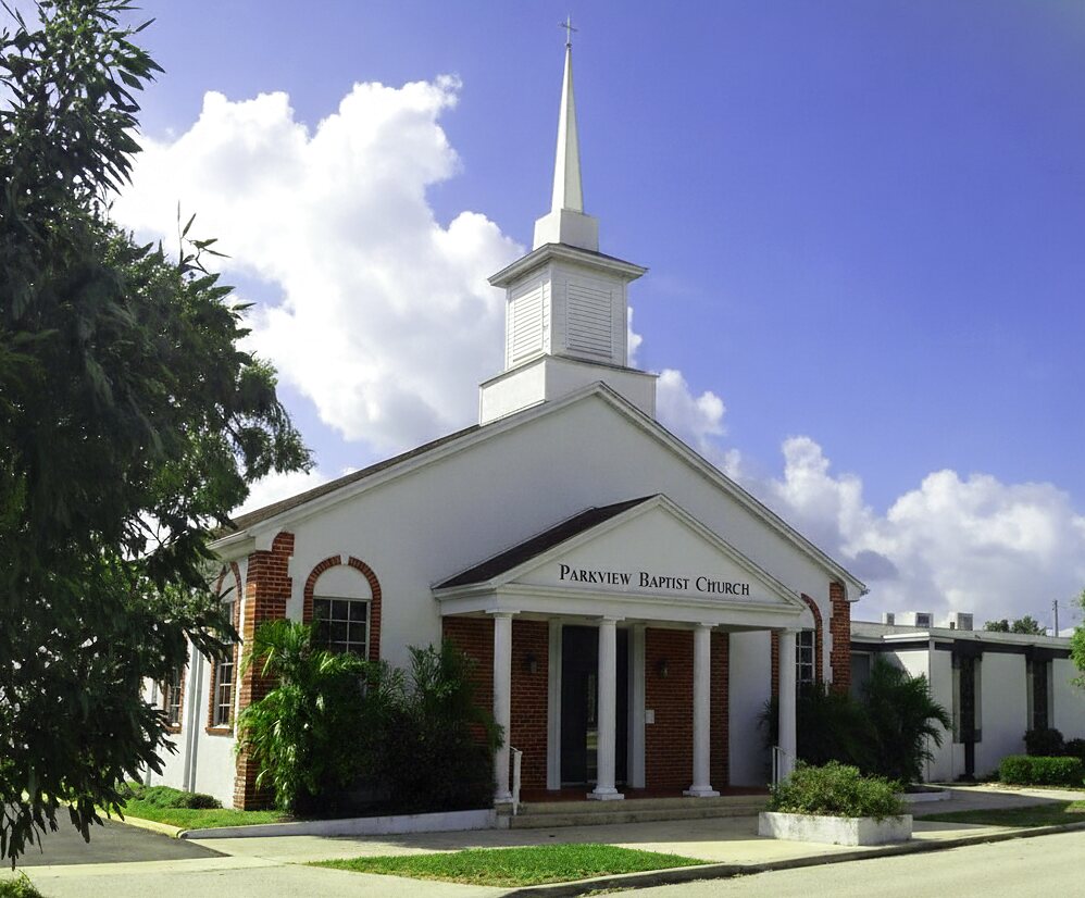 Parkview Baptist Church building exterior with steeple