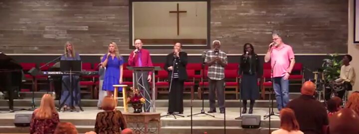 Worship team leading Sunday service